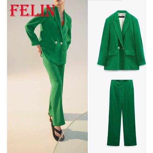 Za 2021 Fashion Women Chic Green Office Lady Blazer Za Double Breasted V Neck Oversized Long Jackets Elegant Mujer Tops Outwear