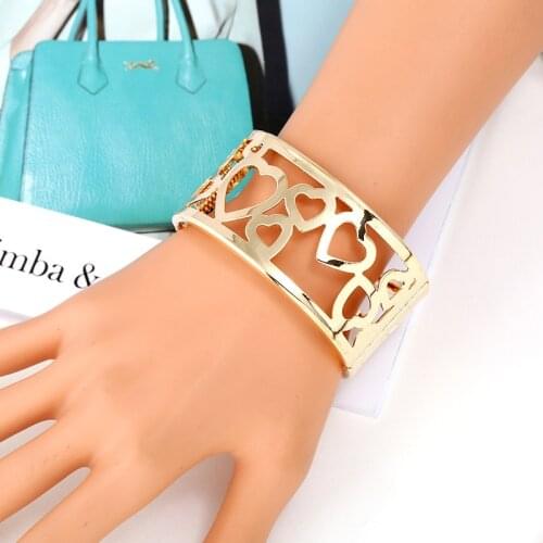 LZHLQ Metal Wide Wristband Geometric Hollow Bangles Women Irregular Opening Bracelet Plating Adjustable Cuff Bangle Accessories