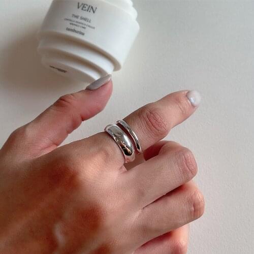 Fashion Punk 925 Sterling Silver Bohemian Simple Geometric Glossy Ring For Women Beach Party Casual Jewelry