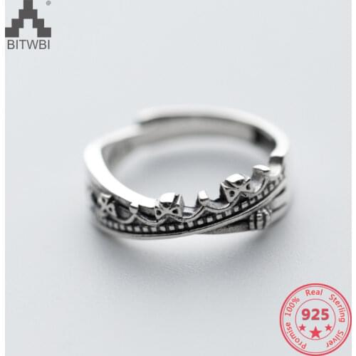 925 Sterling Silver Ring Korea Hot Style Simple Retro Vintage Ethnic Open Adjustable Ring Jewelry for Women