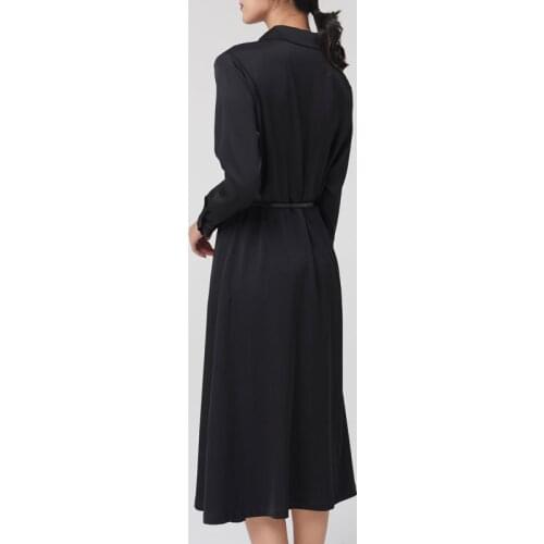 Real Silk Women 2020 Elegant Long Sleeve Shirt Dress Spring Autumn Black Ladies Dresses Midi Vestidos Elegantes KJ5628