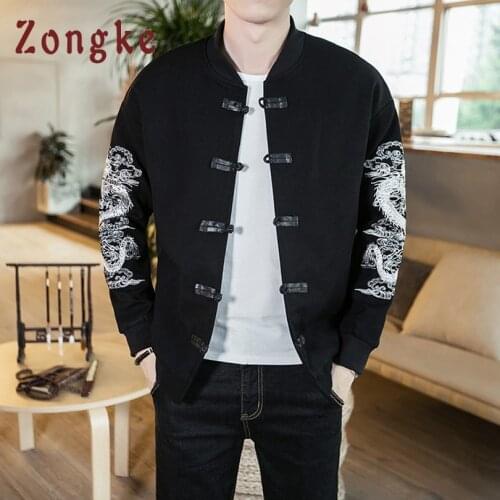 Zongke Chinese Dragon Embroidery Men Jacket Coat Man Hip Hop Streetwear Men Jacket Coat Bomber Jacket Men Clothes 2021