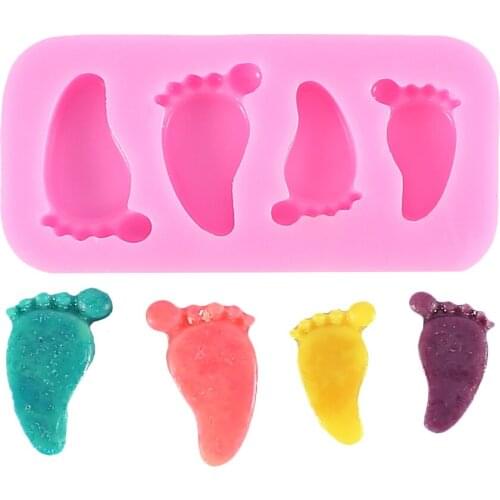 1pcs eco-friendly 3D pink color Foot Small silicone mold/cake mold/soup mold three hole clay candy chocolate mold 50-116