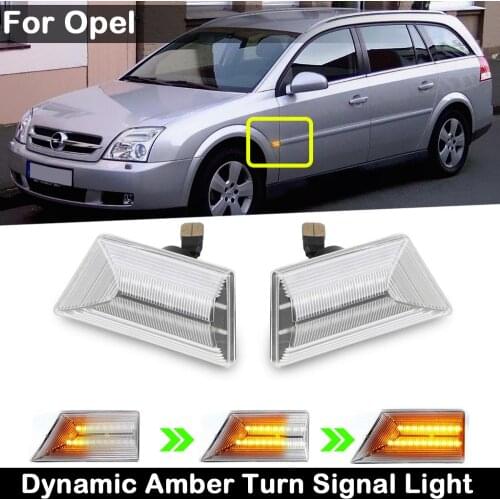 2Pcs Clear Lens LED Side Marker Lamp Dynamic Amber Turn Signal Light For Opel Vectra C 2002-2008 Signum 2003-2008