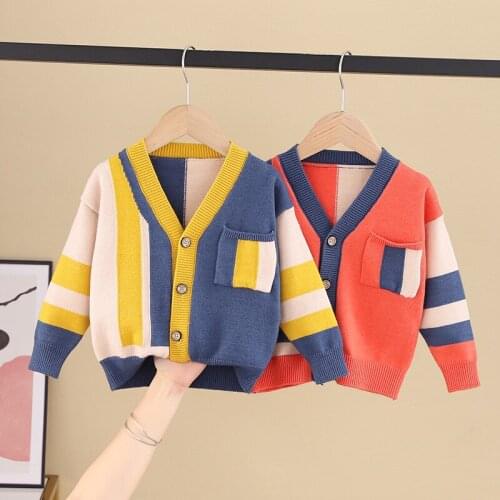 2021 Autumn and Winter New Korean Childrens Sweaters Coat Baby Boys Matching Cardigan Kids Boy Buttoned Jacket Knitted Cardigan