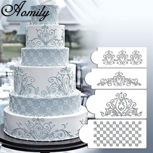 Aomily DIY 4pcs/Set Princess Lace Cake Stencil Set Cake Craft Stencils Cake Border Stencils Set Decorating Cake Bakeware Tool