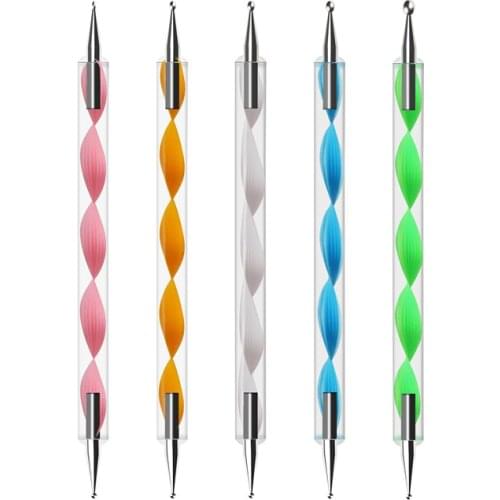 5Pcs Double Head Dotting Tool Nail Art Pen Art Tools Acrylic Handle Metal Head Painting Pen Tool Dot Pencil 2 Ways Usage Simple