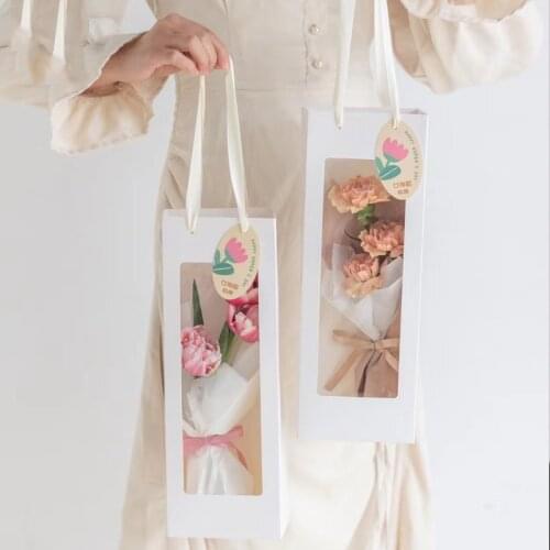 5pcs Creative Flower Bouquet Wrapping Bag Perspective Window Opening Portable Box Floral Bouquet Material