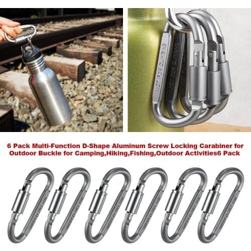 6 Pack Multi-Function D-Shape Aluminum Screw Locking Carabiner for Outdoor Buckle for Camping,Hiking,Fishing,Outdoor Activities