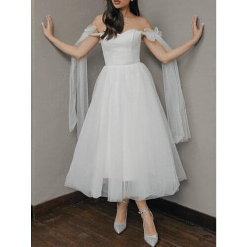 White One-shoulder Evening Dress Tube Top and Net Gauze Prom Dress A268