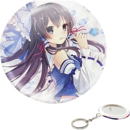 Anime TouHou Project Hakurei Reimu Cartoon Keychain with Makeup Mirror Kawaii Lanyard