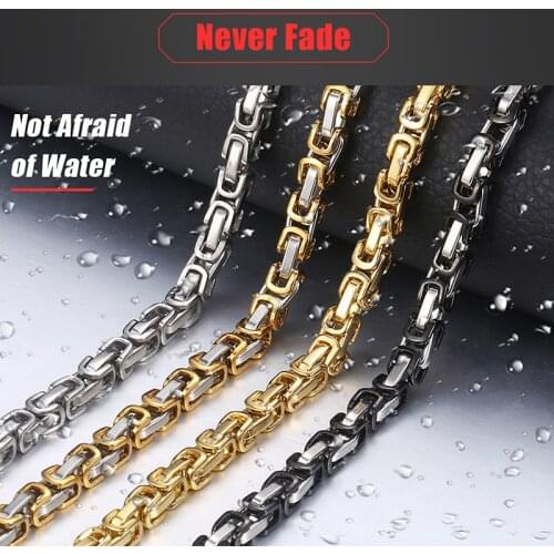 Mens Necklace Chain Byzantine Box Black Gold Silver Color Stainless Steel Necklace For Men Jewelry Dropshipping 5mm DKNN24