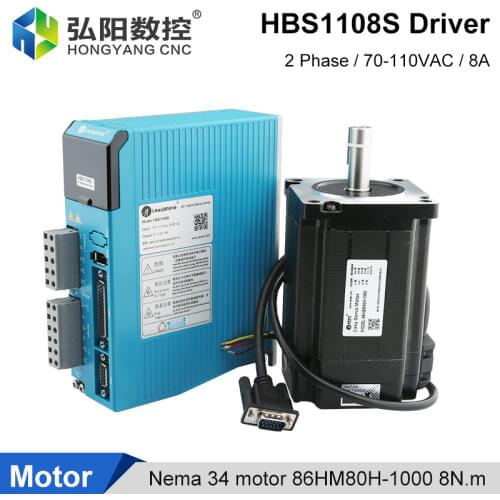 Leadshine HBS1108S Driver 70~130VAC 8A AC Hybrid Servo Drive +Nema 34 Closed Loop Stepper Motor 8.0Nm CNC Control Package