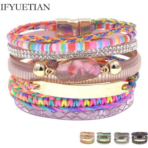 IFYUETIAN magnet leather bracelets for women bohemia bracelets multilayer wide charm Bracelets & Bangles Female fashion Jewelry