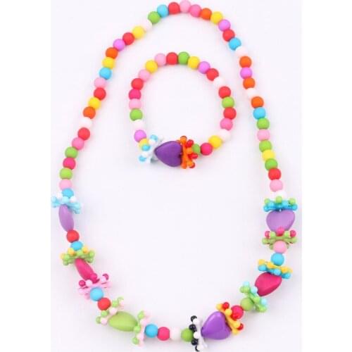 Creative Kids Jewelry Accessories Gumball Beaded Heart Necklace Cute Pendant Bubblegum Bracelet Necklace Set for Girls XL-19