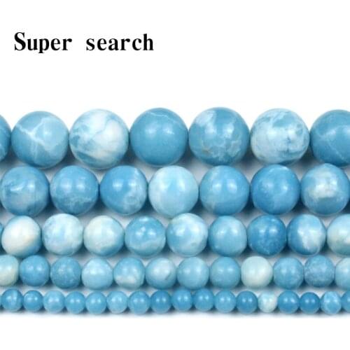 Natural Stone Light Blue White Chalcedony Jades Round Loose Spacer Beads For Jewelry Making 6/8/10/12mm DIY Handmade Bracelets