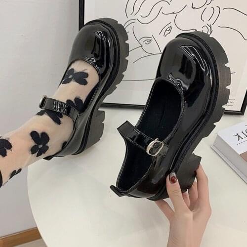 Loafers Female Spring Autumn Breathable Thick Heel Buckle Female Uniform Small Leather Shoes Comfortable Student Casual Shoes