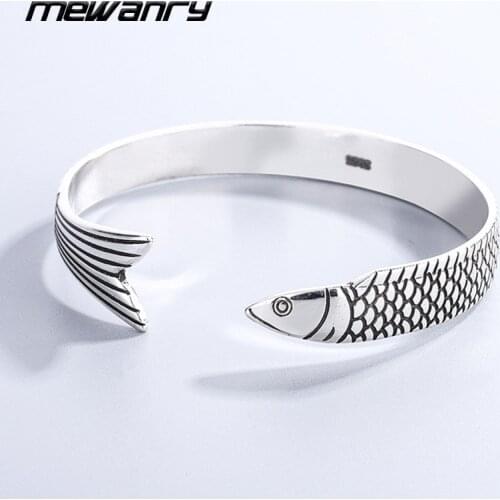 Mewanry 925 Sterling Silver Bracelet 2021 Trend Punk Vintage Couple Creative Fish Design Bangles Party Jewelry Girls Accessories