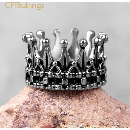 CFBulongs Fashion Stainless Steel Mens Ring Crown Queen Punk Hip Hop For Bikers Simple Jewelry Men Accessories