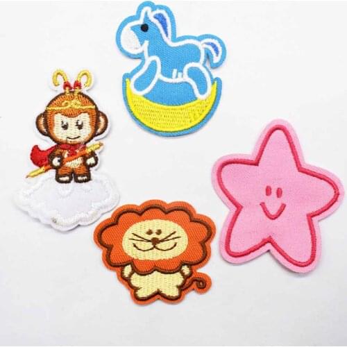 Cartoon Lion Star Horse Iron On Patch Clothes the Monkey King Patch For Clothing Boys Embroidered Patch Clothes