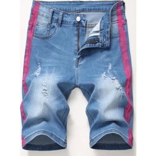 Jeans Homme Ripped Light Denim Knee Length Men Jeans Straight Short Men Jeans Pants