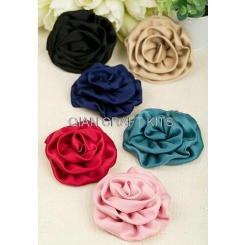 Set of 40 pcs Big Satin Rosette Rolled Fabric flower rose in mixed colors (50mm-65mm)