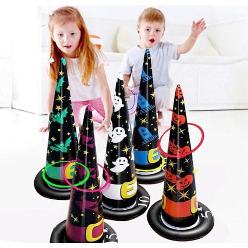Inflatable Witch Hat Ring Toss Game for Kids Halloween Party Inflatable Toy Set with Inflatable Witch Hats and Rings for Kids Ad