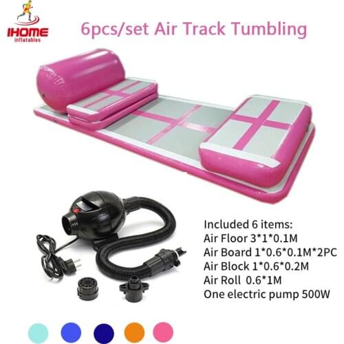 6pcs/set PVC Air Track Gymnastics Wear-resistant Inflatable inflatable Bouncer Trampoline with Pump for Home/Training/Beach Use