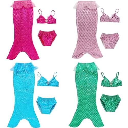 2021 New Girls Mermaid Tail Dress Little Mermaid Ariel Dresses kids swimsuit Bikinis summer Carnival Party Clothes Accessory