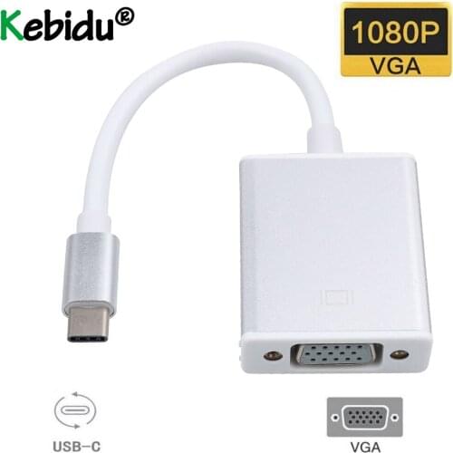 Newly USB Cable Type C 3.1 Male to VGA 1080P Female Adapter Aluminium Alloy Shell Video Hub for Macbook/Chromebook Pixel Laptops