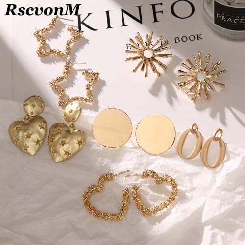 RscvonM Fashion Geometric earrings for women earings Star Heart Circle Gold Drop Earrings Female brincos Jewelry Vintage