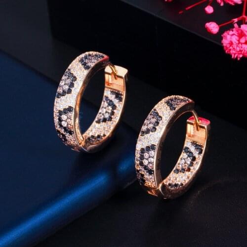 Shiny Micro Pave Cubic Zirconia Gold Color Round Leopard Hoop Trendy Earrings For Women Unique Popular Snake Jewelry Gift