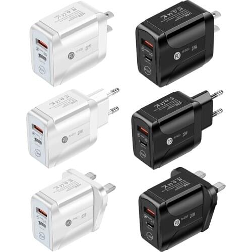 20W QC 3.0 PD Dual USB Charger Wall Travel USB Type-C Cellphone Power Adapter Plug Universal for iPhone 12 Samsung Xiaomi Mobile