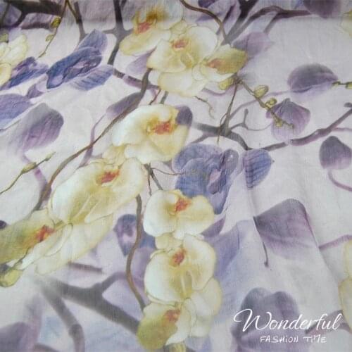 LEO&LIN Light Purple Beige White Large Wide 100% Silk Pleated Georgette Chiffon Thin Skirt Scarf Fabric DIY Patchwork Tissue