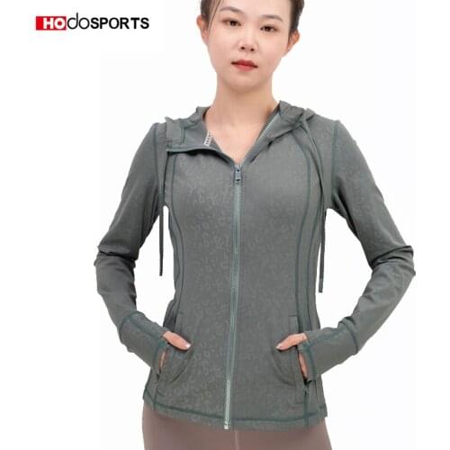 Hodo Sports Womens Yoga Wear Jacket Autumn And Winter Slim Fit Hooded Printed Zipper Cardigan Running Sports Fitness Jacket