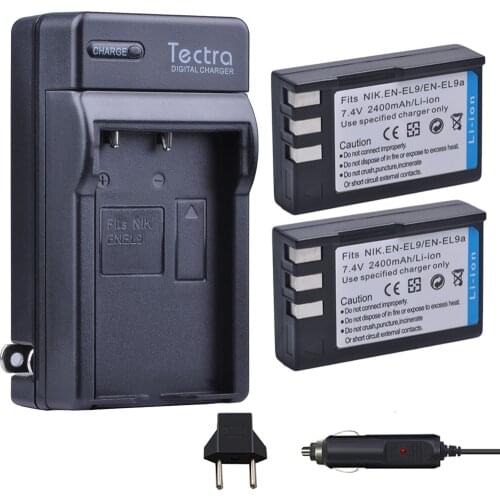 Tectra 2Pcs EN-EL9 EN-EL9A EN EL9 EN EL9A Li-ion Battery + Digital Charger for Nikon D60 D40 D40X D5000 D3000 MH-23