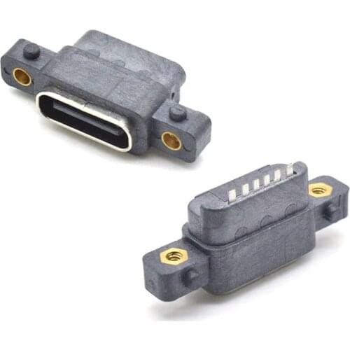 50-100pcs USB 3.1 Type-C 6 Pin Female Socket Connector With Screw Hole For DIY PCB Design High Current Fast Charging Port Jack