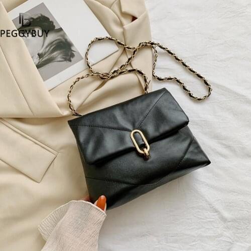Vintage Women Pure Color PU Leather Shoulder Crossbody Messenger Bag Casual Ladies Chain Small Handbags