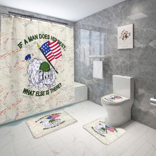 Lovely Elephant Bath Curtain Home Cartoon Bathroom Set Waterproof Polyester Rug Lid Toilet Mat Set Shower Curtain Set With Hooks