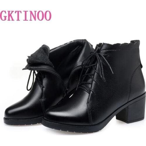 GKTINOO New Soft Comfort Genuine Leather Autumn Winter Boots Women Shoes Boots Non-slip High Heel Boots Ankle Boots Women Boots
