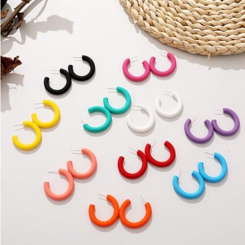Women Simple Hoop Earrings Small Round Candy Color Geometric Acrylic Earring Summer Trendy Accessories 2021 Hot Sale Wholesale