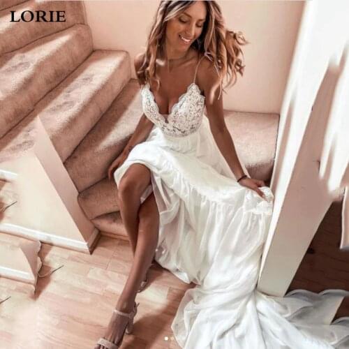 LORIE Beach Wedding Dress 2021 Spaghetti Strps Lace Boho Bride Dress Sexy Appliques Wedding Gown Chiffon Vestidos de novia