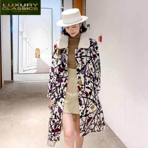 Coat Real Female Fur Floral Vintage Mink Fur Collar Sheep Shearing Jacket Women Clothes 2021 Korean Wool Coats Hiver 2004