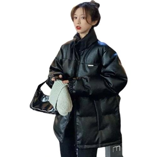Winter Jacket Women Streetwear pu leather waterproof bread clothingPadded Coat Warm Femme Parkas Black Women Clothing