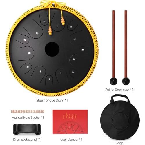 15 inch 14-Tone Steel Tongue Drum Mini Hand Pan Drums with Drumsticks Percussion Musical Instruments 14inch 14-Tone Tongue Drum