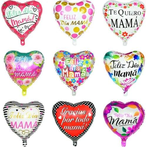 5pcs 18inch red Heart Foil Balloons Spanish Te Quiero Mama Print Balloon for Mothers Day Mom Birthday Party Decorations Ballons