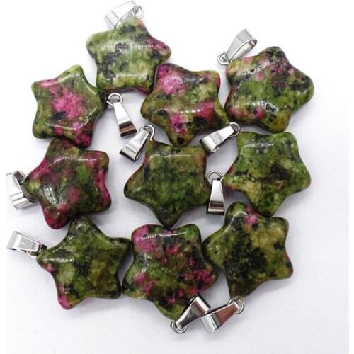 50Pcs 20x7mm Wholesale Rose And Green Ruby in Fuchsite Pentagram Pendant Bead DIY Earrings Jewelry Accessories S632