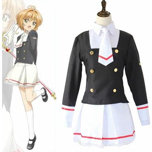 Aboutcos Magic Card Girl Sakura Cos Clothing Variety Sailor Suit School Uniform Kinomoto Female Sakura Cosplay Womens Uniform