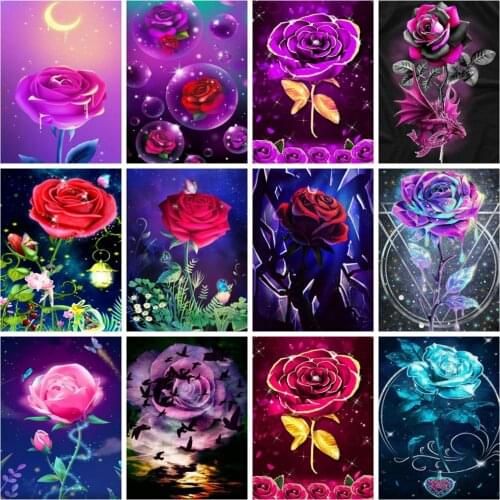 Huacan Diamond Painting Full Rose Flower Home Decor Diamond Embroidery Mosaic Fantasy Floral Wall Stickers