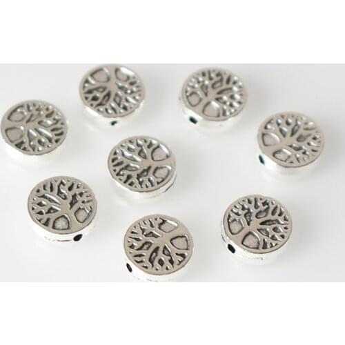 50pcs/lot Tibetan Silver Cake Shape Life Tree Spacer Beads Bracelets Wig Beard Metal Charm Loose Bead For DIY Jewelry Making